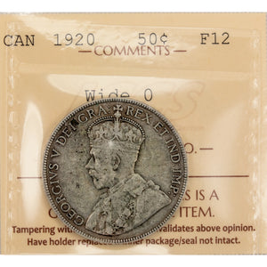 SOLD Canada 1920 Wide 0 50 Cents Half Dollar Silver Coin - ICCS F-12
