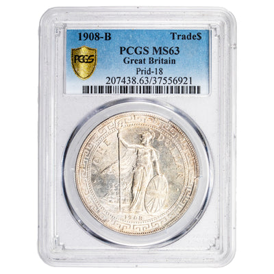 Great Britain 1908-B $1 Trade Dollar Silver Coin Prid-18 - PCGS MS-63