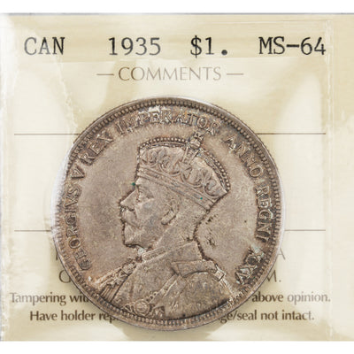 SOLD Canada 1935 $1 Silver Dollar Coin - First Year of Issue - ICCS MS-64