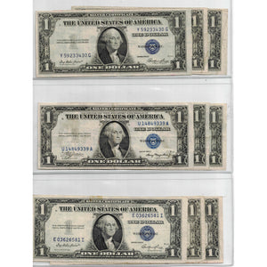 SOLD Lot of 9 United States 1935 $1 Silver Certificate Notes - All Circulated Grades
