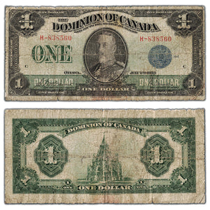 SOLD $1 1923 Dominion of Canada Note Blue Seal Series H DC-25c - Circulated