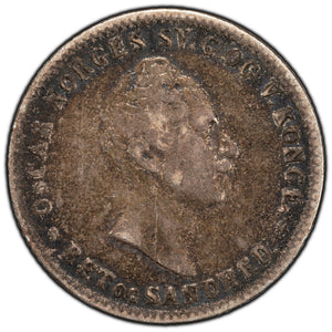 Norway 1853 12 Skilling Silver Coin KM #314