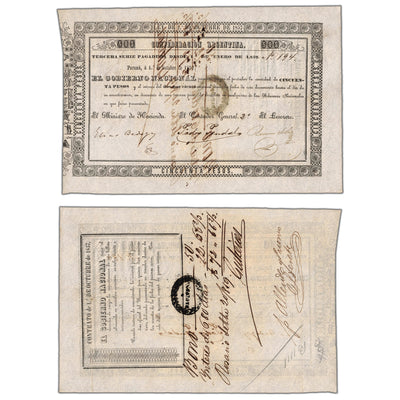 SOLD Argentina Confederacion 1857 (1859) 50 Pesos Note - AU