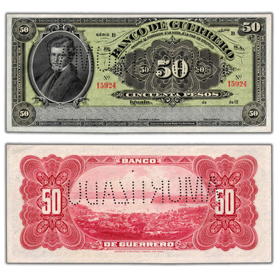SOLD Mexico Banco De Guerrero 19XX 50  Pesos Note - Remainder