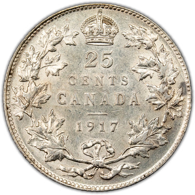 Canada 1917 25 Cents Quarter Silver Coin - EF-45