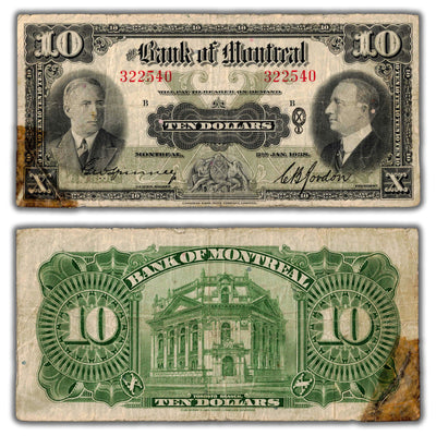 $10 1938 Bank of Montreal Chartered Note CH #505-62-04 - Tape Repaired Corner