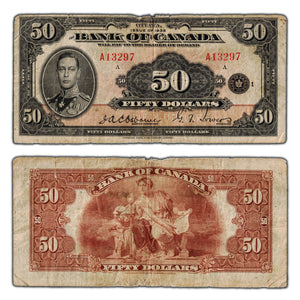 SOLD $50 1935 Bank of Canada Note English Text BC-13 - Edge Tear