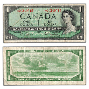 SOLD $1 1954 Bank of Canada Note *A/A Replacement Prefix BC-37bA