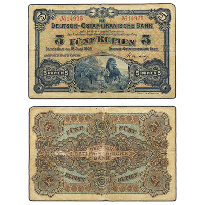 SOLD German East Africa 1905 5 Five Rupien Note - Popular Issue!