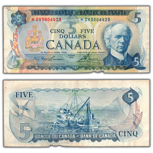 SOLD $5 1972 Bank of Canada Lawson-Bouey *CV Replacement Prefix BC-48bA - Damage