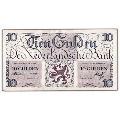 SOLD Netherlands 1945 10 Ten Gulden Note P #74 - EF