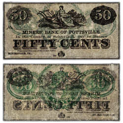 United States 1860's 50 Cents Miners' Bank of Pottsville Remainder Note