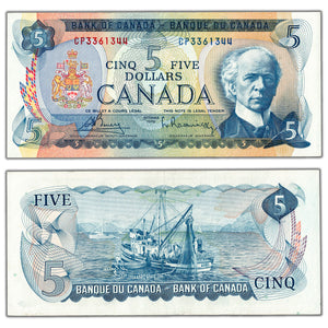 SOLD $5 1972 Bank of Canada Note Bouey-Rasminsky CP Short Run Prefix BC-48a - AU/UNC