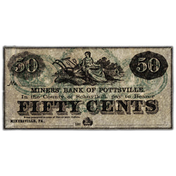 United States 1860's 50 Cents Miners' Bank of Pottsville Remainder Note