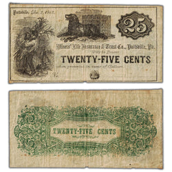 United States 1862 25 Cents Miners' Life Insurance & Trust Co Note Pottsville, PA
