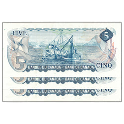 SOLD $5 1972 Bank of Canada Notes CT Prefix BC-48b - 3 Consecutive AU/UNC