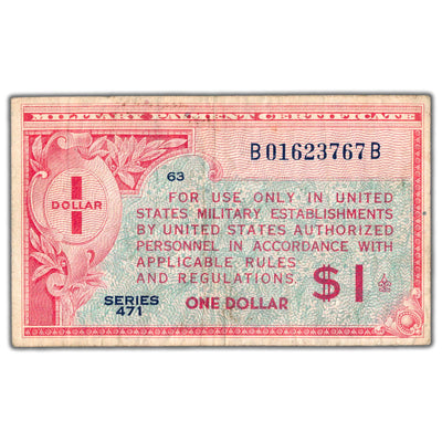 United States ND $1 One Dollar Military Payment Certificate Series 471 - Circulated
