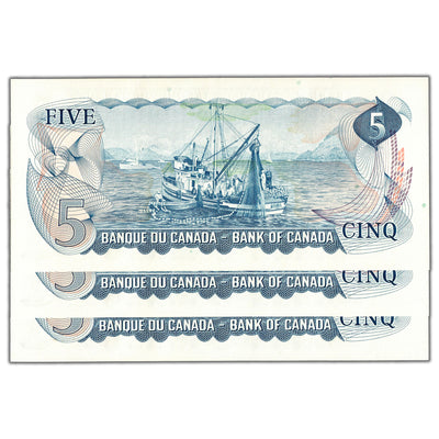 SOLD $5 1972 Bank of Canada Notes CT Prefix BC-48b - 3 Consecutive Ch UNC