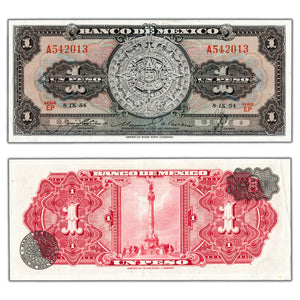 SOLD Mexico 1954 1 One Peso Note P #56b - AU