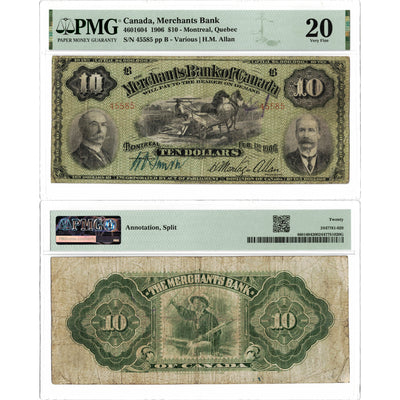 $10 1906 Merchants Bank of Canada Chartered Note #460-16-04 - PMG VF-20