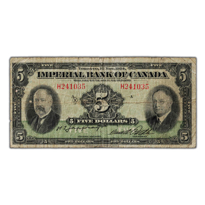 SOLD $5 1934 Imperial Bank of Canada Chartered Note CH #375-22-04