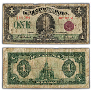 SOLD $1 1923 Dominion of Canada Note Bronze Seal Series B DC-25i - VG/F