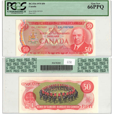 SOLD $50 1975 Bank of Canada Note Crow-Bouey EHL Prefix BC-51b - PCGS UNC-66 PPQ