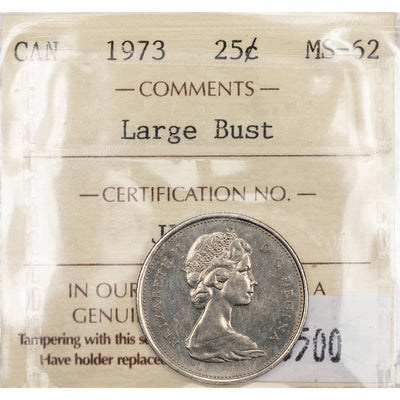 Canada 1973 Large Bust 25 Cents Quarter Coin - ICCS MS-62