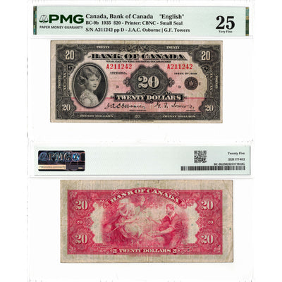 SOLD $20 1935 Bank of Canada Note English Text Small Seal BC-9b - PMG VF-25