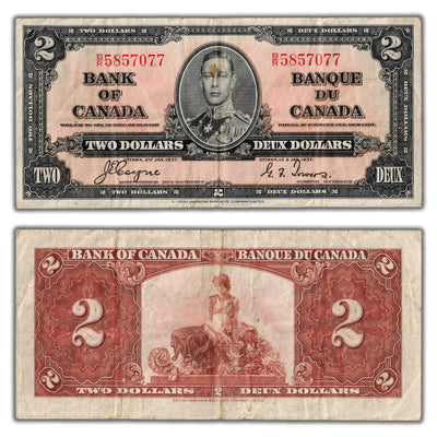 $2 1937 Bank of Canada Note Coyne-Towers B/R Prefix BC-22c - VF (small stain)