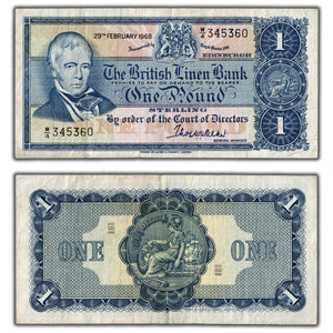SOLD Scotland British Linen Bank 1968 1 One Pound Note P #169a - VF