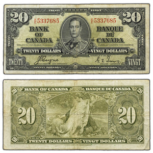 SOLD $20 1937 Bank of Canada Note Coyne-Towers K/E Prefix BC-25c - Fine
