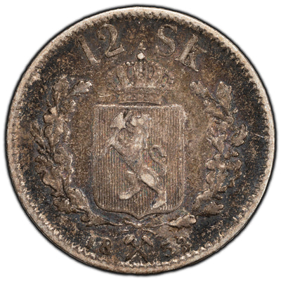 Norway 1853 12 Skilling Silver Coin KM #314