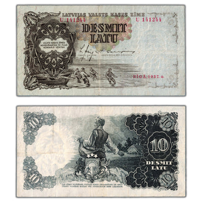Latvia 1937 10 Ten Latu Note P #29a - Circulated