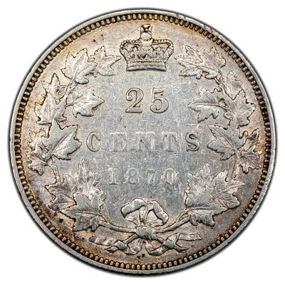 Canada 1870 Obverse #1 25 Cents Silver Coin - Very Fine