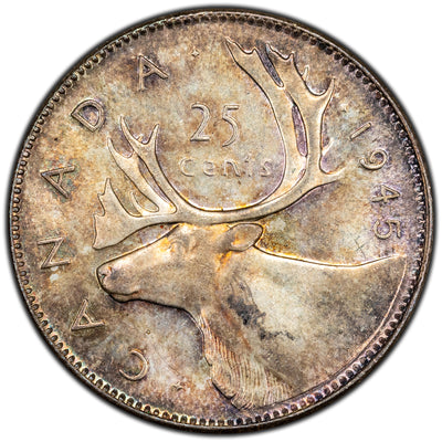 Canada 1945 25 Cents Quarter Silver Coin - MS-62