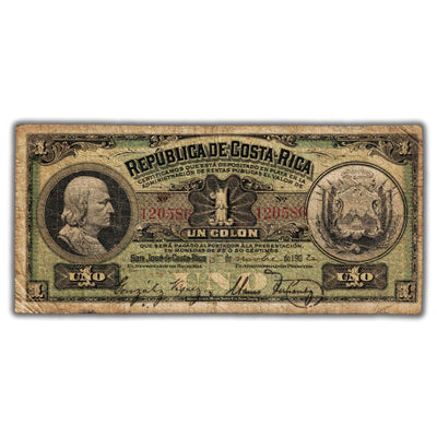 SOLD Costa Rica 1902 1 One Colon Note P #141 - Very Scarce First Year of Issue