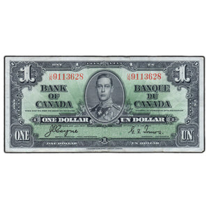 SOLD $1 1937 Bank of Canada Note Coyne-Towers U/N Prefix BC-21d - VF (minor tear)