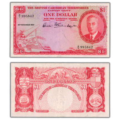 SOLD British Caribbean Territories 1950 $1 One Dollar P #1 - VF/EF