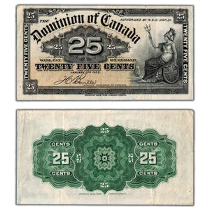 SOLD 25 Cents 1900 Dominion of Canada Shinplaster Note Boville DC-15b - Pinholes