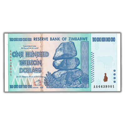 SOLD Zimbabwe 2008 100 Trillion Dollars Note P #91 - Uncirculated