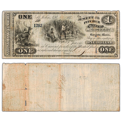 Jewett & Pitcher Merchants 1875 $1 Scrip Note Uncanceled NB #15-12-04-02 - Tears