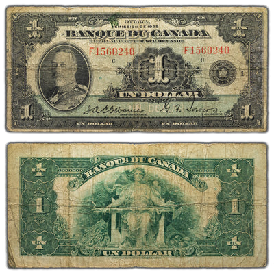 SOLD $1 1935 Banque du Canada Note French Text BC-2 - VG
