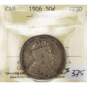 SOLD Canada 1906 50 Cents Half Dollar Silver Coin - ICCS VF-30