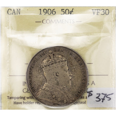 SOLD Canada 1906 50 Cents Half Dollar Silver Coin - ICCS VF-30