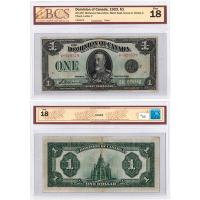 SOLD $1 1923 Dominion of Canada Note Black Seal Series V DC-25f - BCS F-18