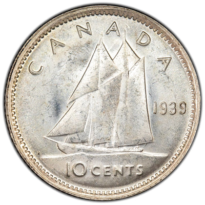Canada 1939 10 Cents Dime Silver Coin - Choice Uncirculated