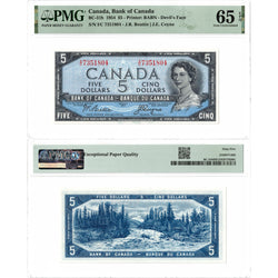 SOLD $5 1954 Bank of Canada Note Devil Face I/C Prefix BC-31b - PMG Gem UNC-65 EPQ