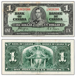 SOLD $1 1937 Bank of Canada Note Coyne-Towers S/M Prefix BC-21d - EF (staining)