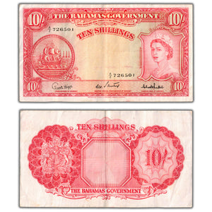 SOLD Bahamas 1936 (1953) 10 Ten Shillings Note P #14c - Crisp VF